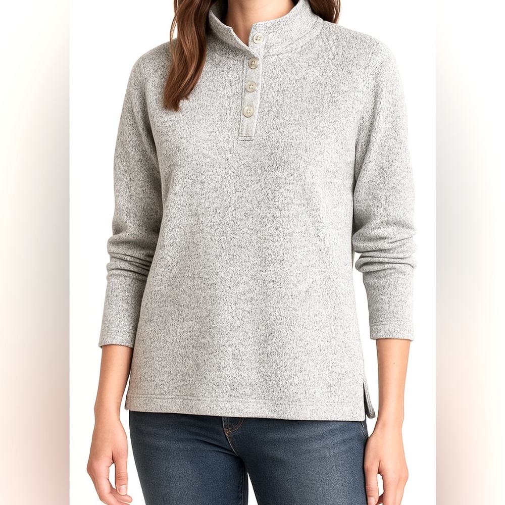 Orvis Women’s Button-Front Mock Neck Pullover Gray‎ Heather Size Small